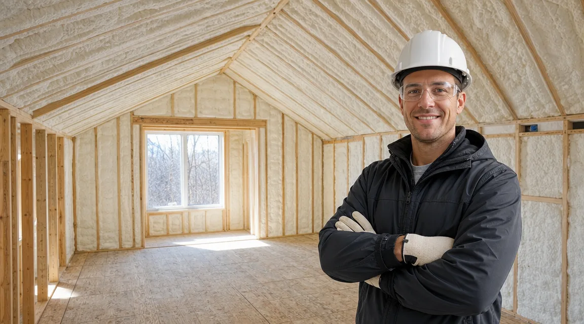 Khaira Insulation worker in a hard hat and safety gear on an Abbotsford job site